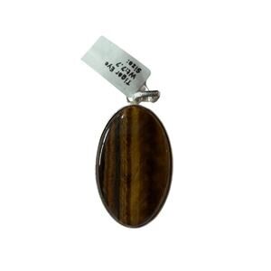 925 Sterling Silver Oval Tiger’s Eye Pendant – Natural Chatoyant Stone